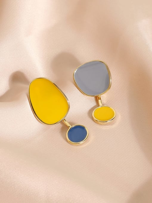 14k Gold [grey egg yellow dark blue] Brass Enamel Geometric Minimalist Drop Earring